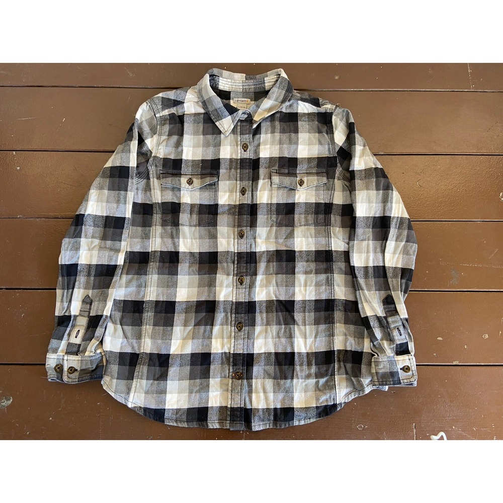 Carhartt Men's Long Sleeve Button Up Shirt Size L (12/14) Balck/White